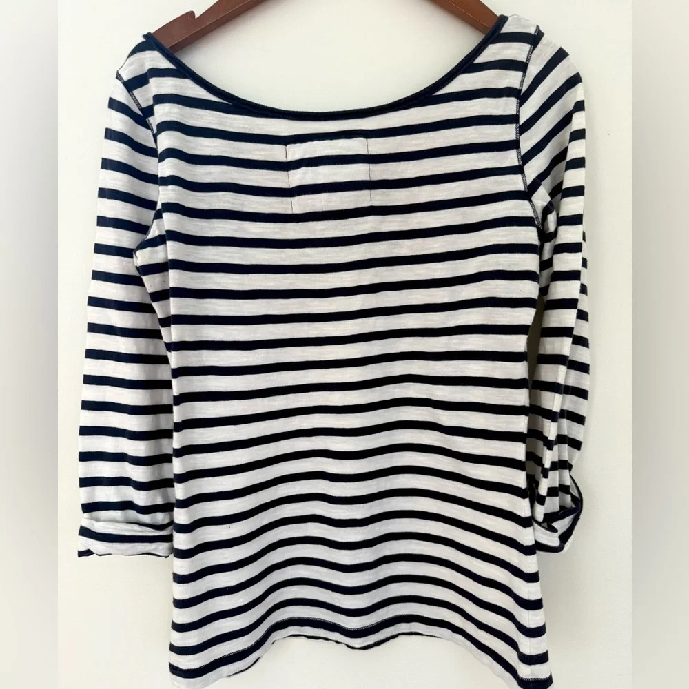 Abercrombie Women Shirt Striped Blouse 3/4 Sleeves Top %100 Cotton Size M